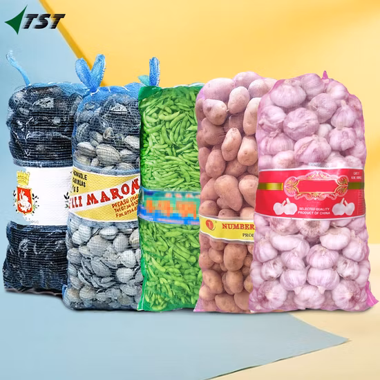 Saco de malha mono plástico tubular personalizado PE Leno para embalar vegetais e frutas
